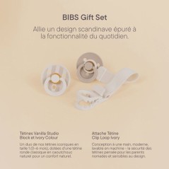 Coffret cadeau bébé - BIBS Sucette & attache - Embout rond - T1 - Iv