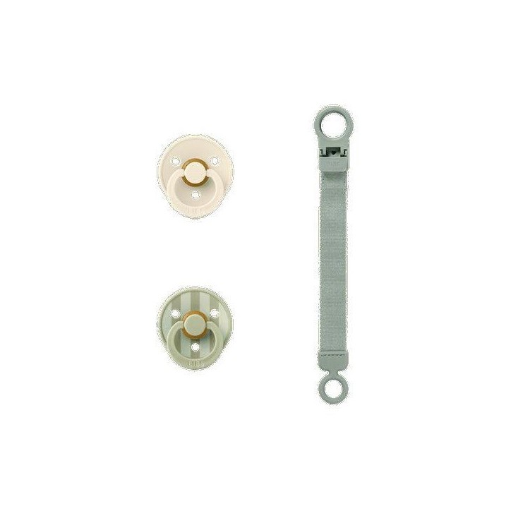 Coffret cadeau bébé - BIBS Sucette & attache - Embout rond - T1 - Sage