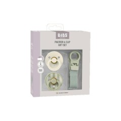 Coffret cadeau bébé - BIBS Sucette & attache - Embout rond - T1 - Sage