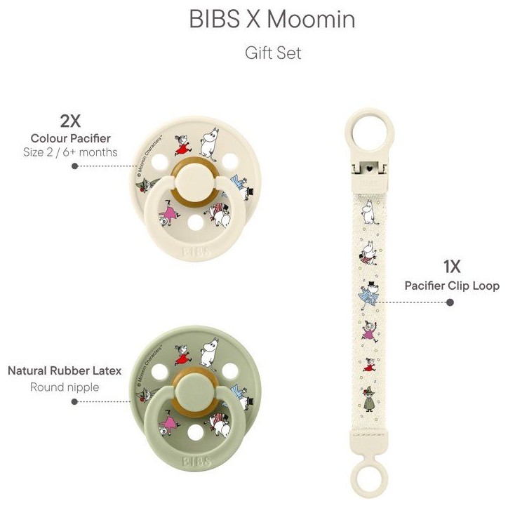 Coffret cadeau bébé - BIBS x Moomins - Sucette & attache - Caoutchouc naturel - T2 - Ivory Coffret cadeau bébé - BIBS x Moomins - Sucette & attache - Caoutchouc naturel - T2 - Ivory
