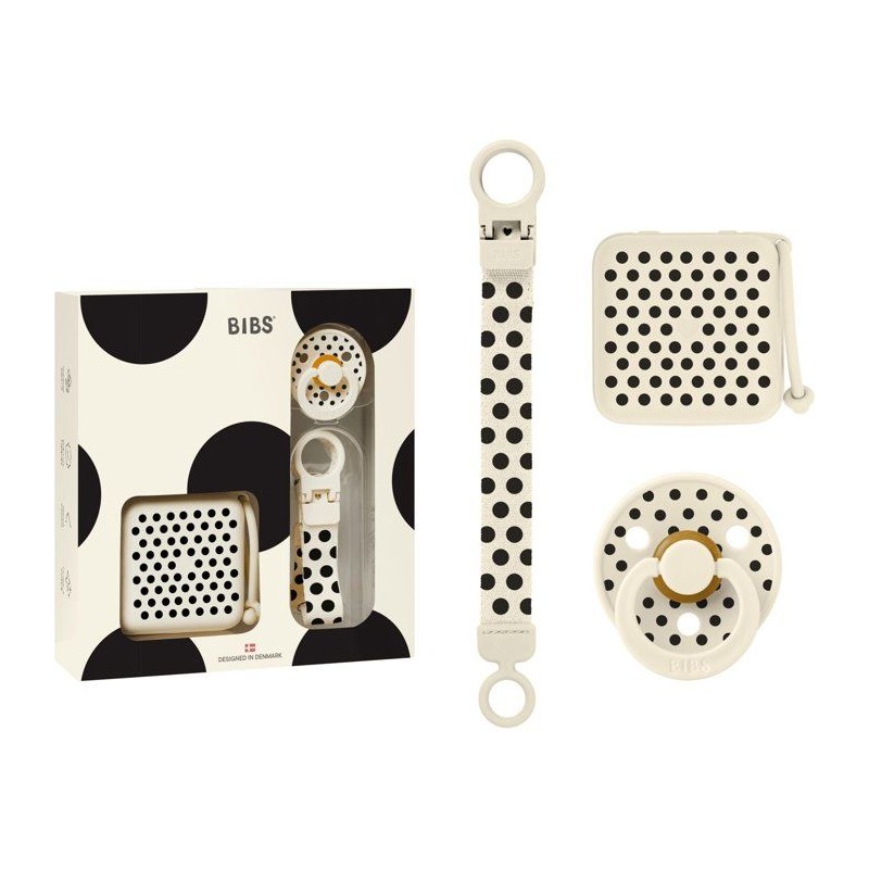 Coffret cadeau bébé - BIBS Polka Soothe & Go - T2 - Ivory Black