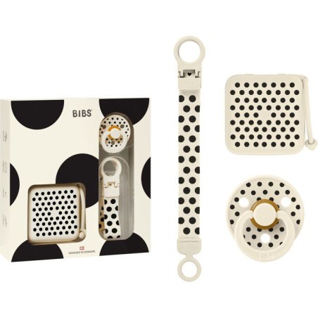 Coffret cadeau bébé - BIBS Polka Soothe & Go - T2 - Ivory Black