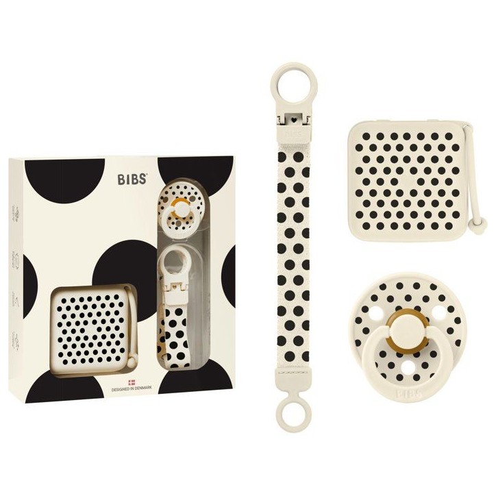 Coffret cadeau bébé - BIBS Polka Soothe & Go - T2 - Ivory Black