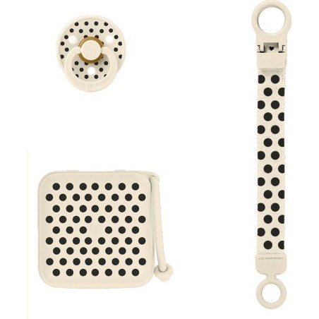 Coffret cadeau bébé - BIBS Polka Soothe & Go - T2 - Ivory Black