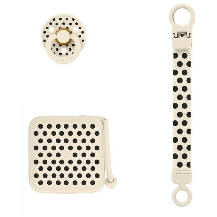 Coffret cadeau bébé - BIBS Polka Soothe & Go - T2 - Ivory Black
