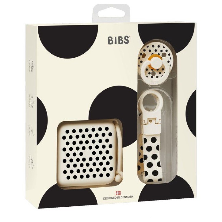 Coffret cadeau bébé - BIBS Polka Soothe & Go - T2 - Ivory Black