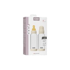 Biberon bébé - BIBS Verre - Embout rond - Caoutchouc naturel - 240 ml - Débit moyen - Ivory - Pack de 2