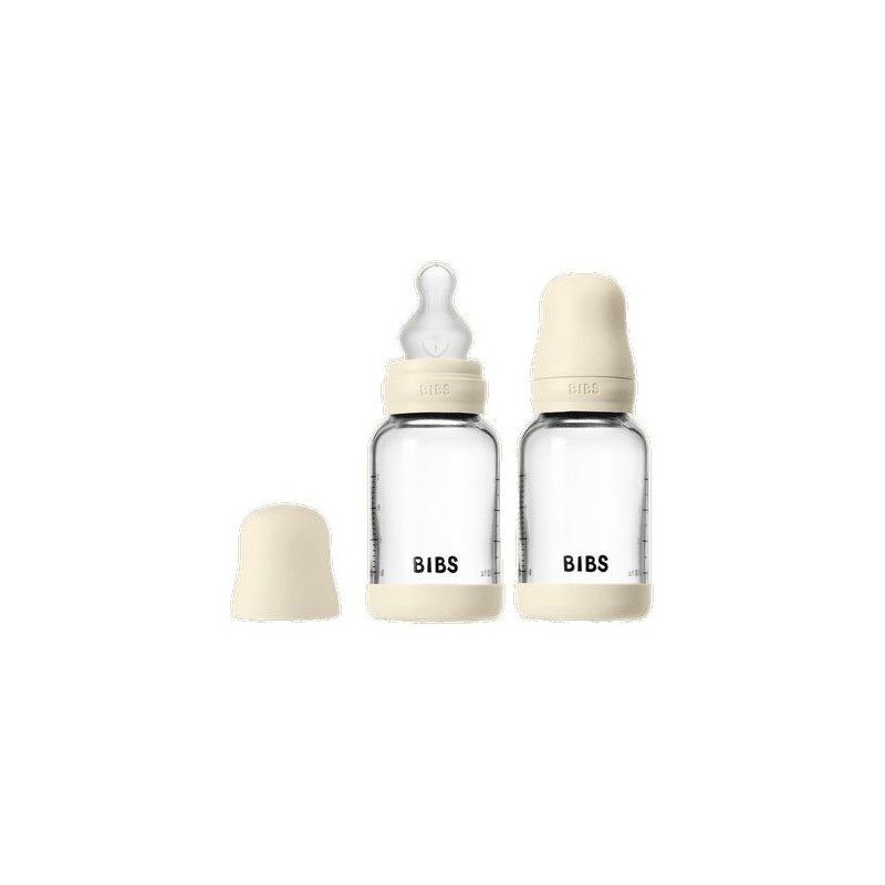Biberon bébé - BIBS Verre - Embout rond - Silicone - 120 ml - Débit