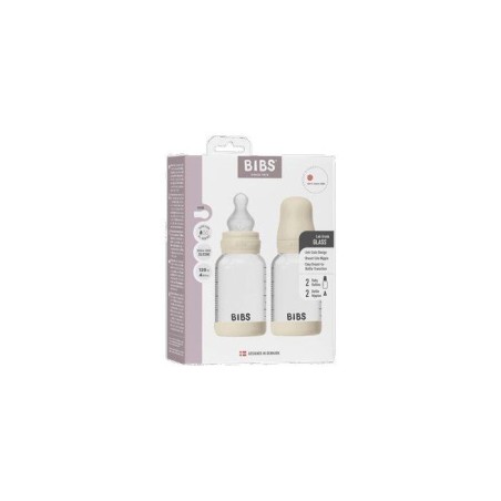 Biberon bébé - BIBS Verre - Embout rond - Silicone - 120 ml - Débit lent - Ivory - Pack de 2