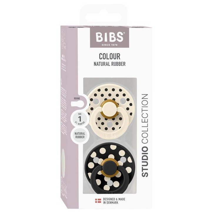 Sucette bébé - BIBS Studio Colour - Ronde - T1 - Caoutchouc naturel - Ivory Black - Pack de 2 Sucette bébé - BIBS Studio Colour - Ronde - T1 - Caoutchouc naturel - Ivory Black - Pack de 2