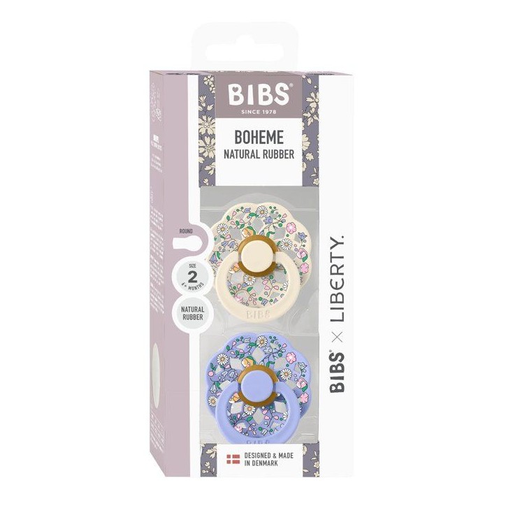 Sucette bébé - BIBS x Liberty - Boheme - Ronde - T2 - Caoutchouc naturel - Ivory Mix - Pack de 2 Sucette bébé - BIBS x Liberty - Boheme - Ronde - T2 - Caoutchouc naturel - Ivory Mix - Pack de 2