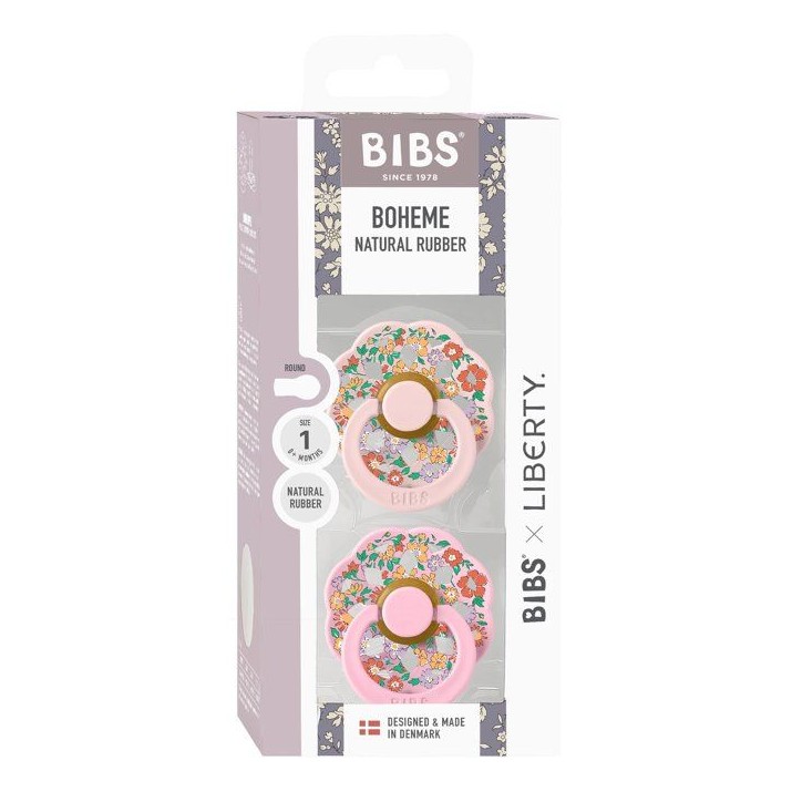Sucette bébé - BIBS x Liberty - Boheme - Ronde - T1 - Caoutchouc naturel - Blossom Mix - Pack de 2
