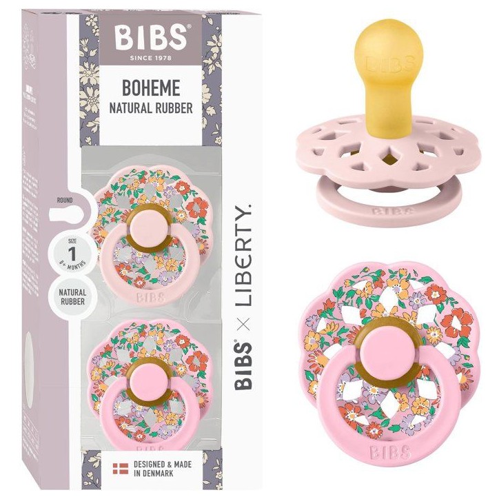 Sucette bébé - BIBS x Liberty - Boheme - Ronde - T1 - Caoutchouc naturel - Blossom Mix - Pack de 2