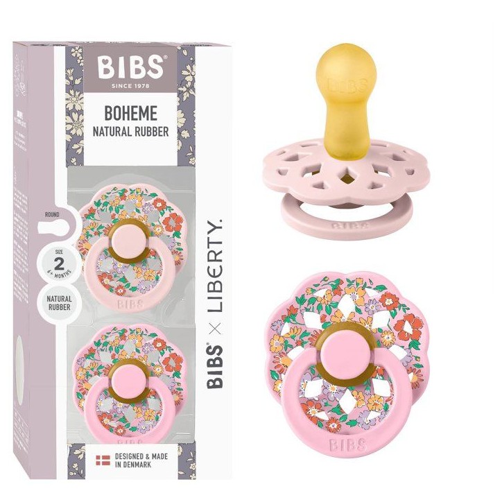 Sucette bébé - BIBS x Liberty - Boheme - Ronde - T2 - Caoutchouc naturel - Blossom Mix - Pack de 2