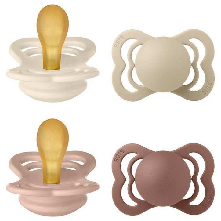 Pack sucettes - BIBS Supreme - Symétrique - T1 - Caoutchouc naturel - 4 pieces - Ivory Vanilla Blush Woodchuck Pack sucettes - BIBS Supreme - Symétrique - T1 - Caoutchouc naturel - 4 pieces - Ivory Vanilla Blush Woodchuck