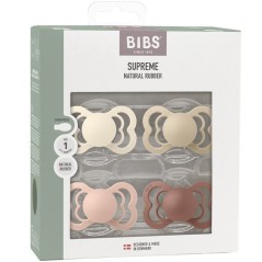 Pack sucettes - BIBS Supreme - Symétrique - T1 - Caoutchouc naturel - 4 pieces - Ivory Vanilla Blush Woodchuck