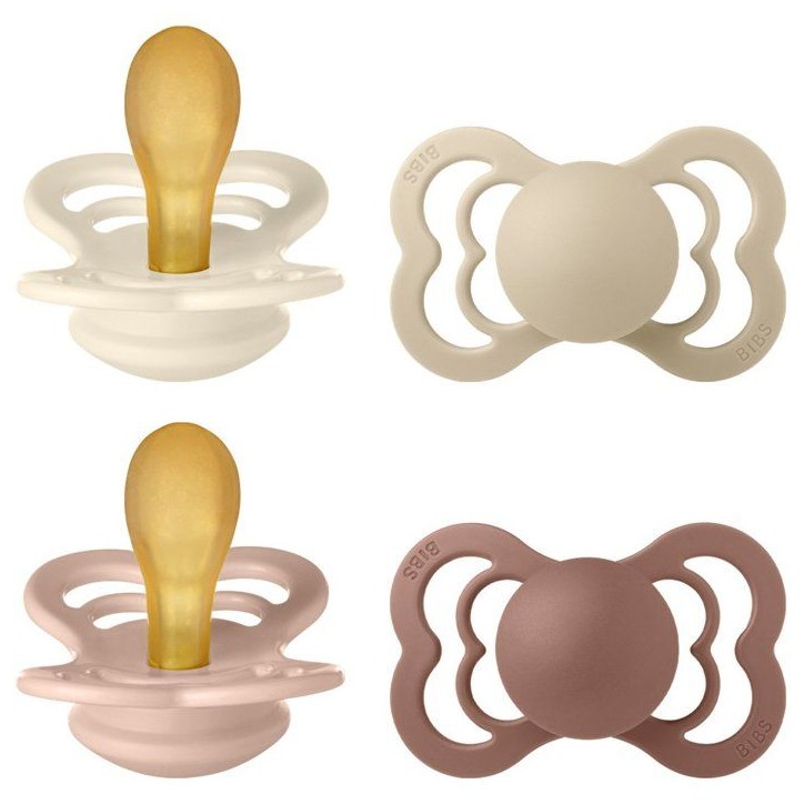 Pack sucettes - BIBS Supreme - Symétrique - T2 - Caoutchouc naturel - 4 pieces - Ivory Vanilla Blush Woodchuck Pack sucettes - BIBS Supreme - Symétrique - T2 - Caoutchouc naturel - 4 pieces - Ivory Vanilla Blush Woodchuck