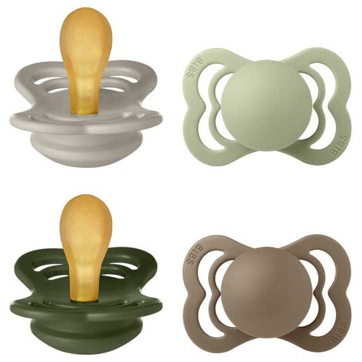 Pack sucettes - BIBS Supreme - Symétrique - T1 - Caoutchouc naturel - 4 pieces - Sand Sage Hunter Green Dark Oak Pack sucettes - BIBS Supreme - Symétrique - T1 - Caoutchouc naturel - 4 pieces - Sand Sage Hunter Green Dark Oak