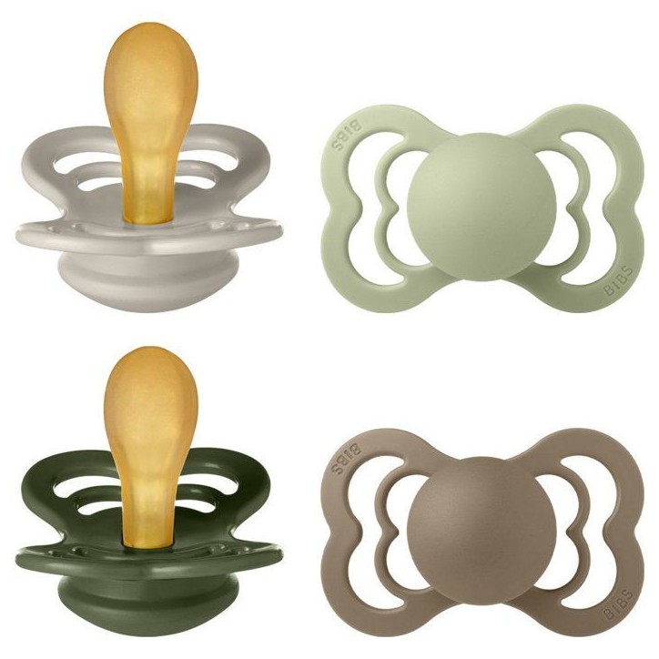 Sucette bébé - BIBS Supreme - Symétrique - T2 - Caoutchouc naturel - 4 pieces - Sand Sage Hunter Green Dark Oak
