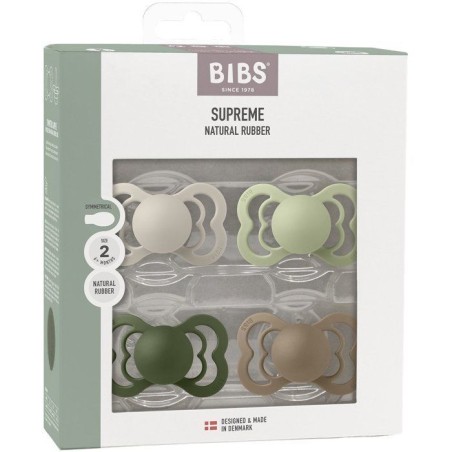 Sucette bébé - BIBS Supreme - Symétrique - T2 - Caoutchouc naturel - 4 pieces - Sand Sage Hunter Green Dark Oak