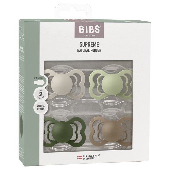 Sucette bébé - BIBS Supreme - Symétrique - T2 - Caoutchouc naturel - 4 pieces - Sand Sage Hunter Green Dark Oak