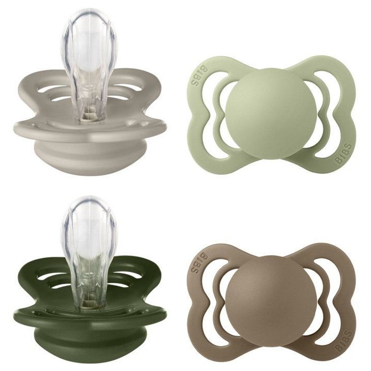 Sucette bébé - BIBS Supreme - Symétrique - T1 - Silicone - 4 pieces - Sand Sage Hunter Green Dark Oak Sucette bébé - BIBS Supreme - Symétrique - T1 - Silicone - 4 pieces - Sand Sage Hunter Green Dark Oak