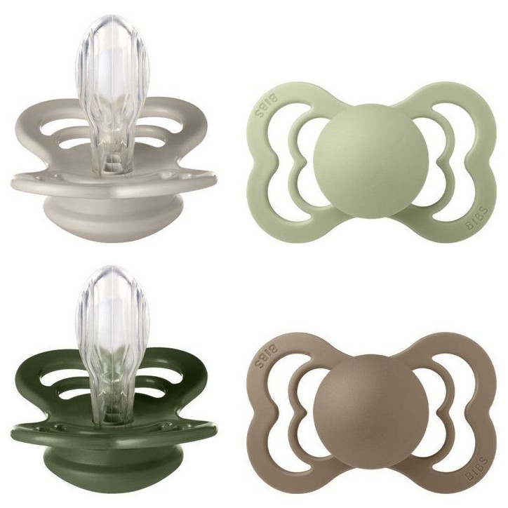 Sucette bébé - BIBS Supreme - Symétrique - T2 - Silicone - 4 pieces - Sand Sage Hunter Green Dark Oak Sucette bébé - BIBS Supreme - Symétrique - T2 - Silicone - 4 pieces - Sand Sage Hunter Green Dark Oak