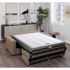 Canapé convertible express JOHN - 3 places - Tissu beige - 190 x 100 x 87 cm