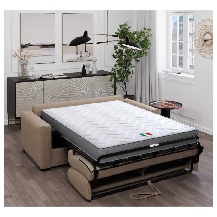 Canapé convertible express JOHN - 3 places - Tissu beige - 190 x 100 x 87 cm Canapé convertible express JOHN - 3 places - Tissu beige - 190 x 100 x 87 cm