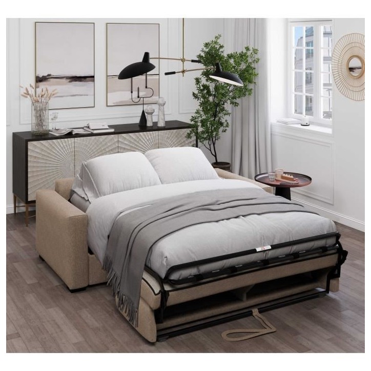 Canapé convertible express JOHN - 3 places - Tissu beige - 190 x 100 x 87 cm Canapé convertible express JOHN - 3 places - Tissu beige - 190 x 100 x 87 cm