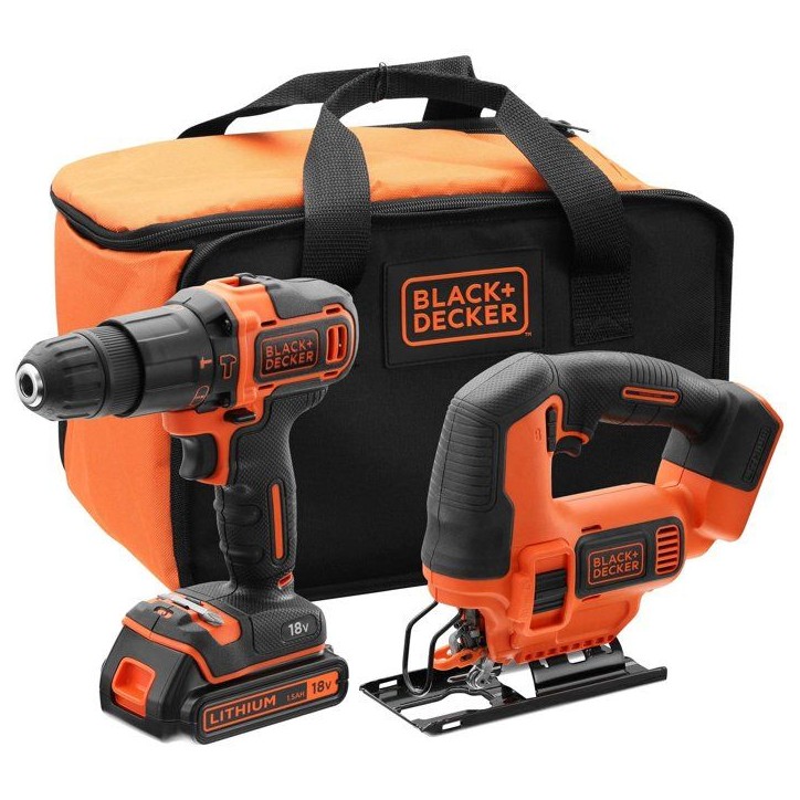 Kit Perceuse a percussion + scie sauteuse sans fil - 18V - BLACK+DECKER - BCK22S1S-QW + 1 batterie 1,5Ah + chargeur + sac Kit Perceuse a percussion + scie sauteuse sans fil - 18V - BLACK+DECKER - BCK22S1S-QW + 1 batterie 1,5Ah + chargeur + sac