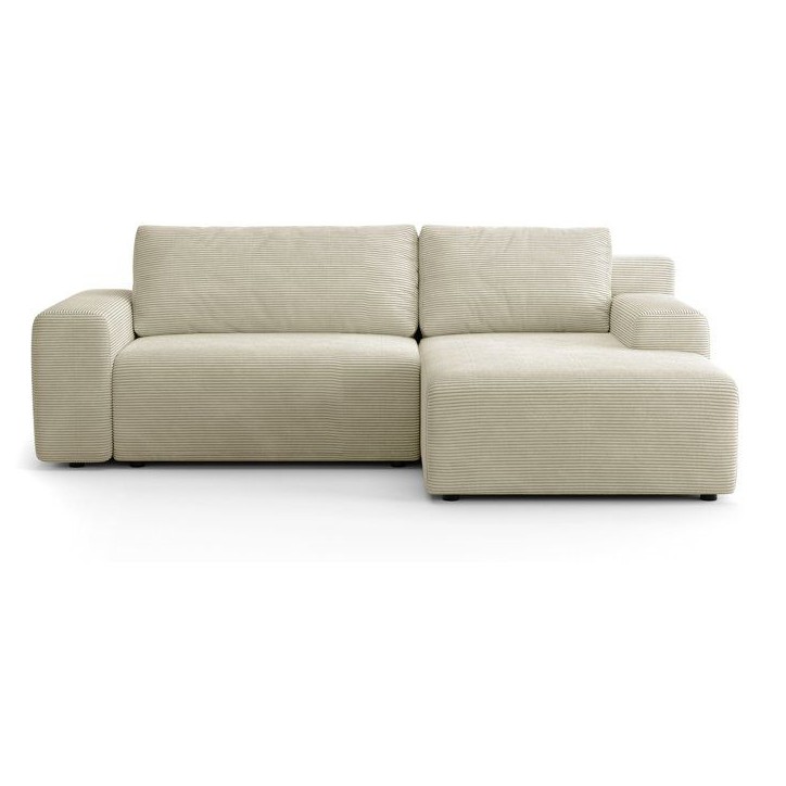 Canapé d'angle convertible réversible - 5 places - BOMBEY - Velours côtelé Creme - 264 x 162 x 85 cm