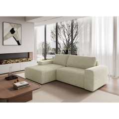 Canapé d'angle convertible réversible - 5 places - BOMBEY - Velours côtelé Creme - 264 x 162 x 85 cm