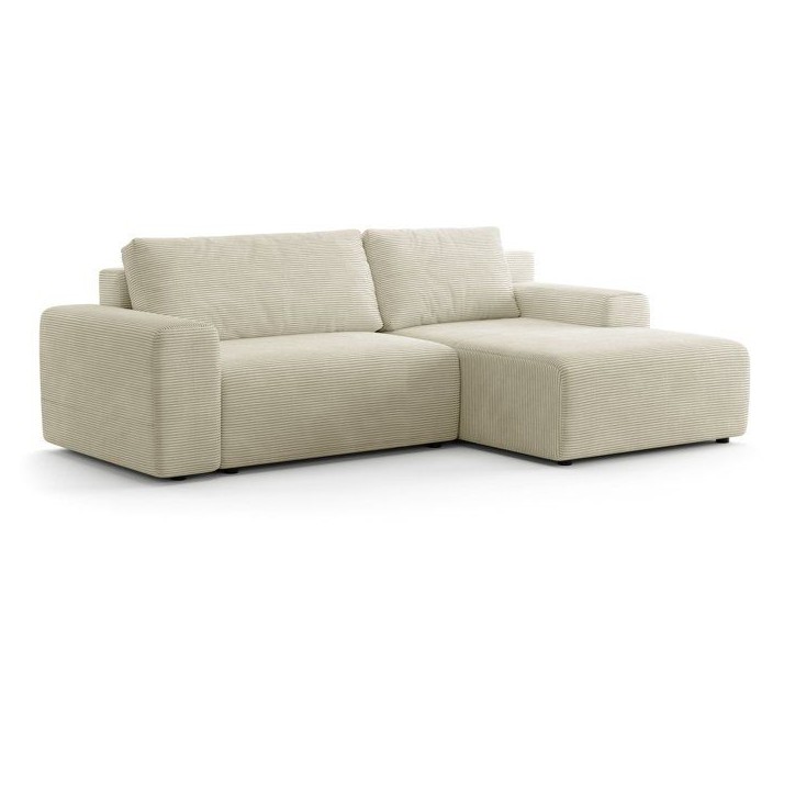 Canapé d'angle convertible réversible - 5 places - BOMBEY - Velours côtelé Creme - 264 x 162 x 85 cm