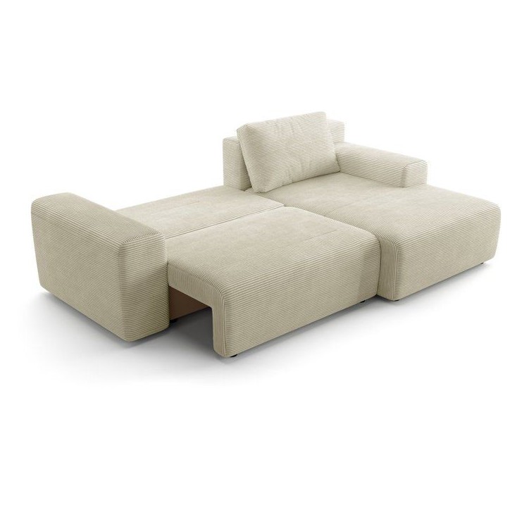 Canapé d'angle convertible réversible - 5 places - BOMBEY - Velours côtelé Creme - 264 x 162 x 85 cm