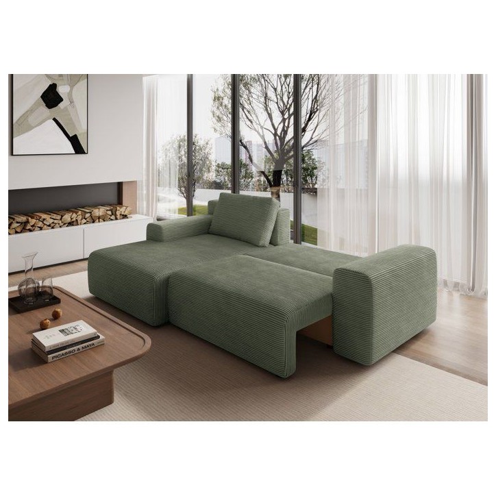 Canapé d'angle convertible réversible - 5 places - BOMBEY - Velours côtelé Vert - 264 x 162 x 85 cm Canapé d'angle convertible réversible - 5 places - BOMBEY - Velours côtelé Vert - 264 x 162 x 85 cm
