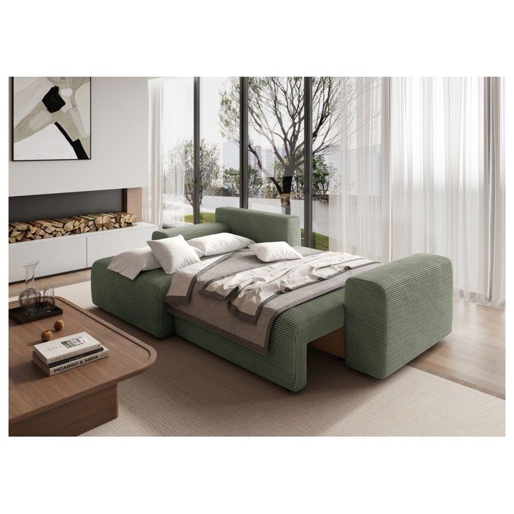 Canapé d'angle convertible réversible - 5 places - BOMBEY - Velours côtelé Vert - 264 x 162 x 85 cm Canapé d'angle convertible réversible - 5 places - BOMBEY - Velours côtelé Vert - 264 x 162 x 85 cm