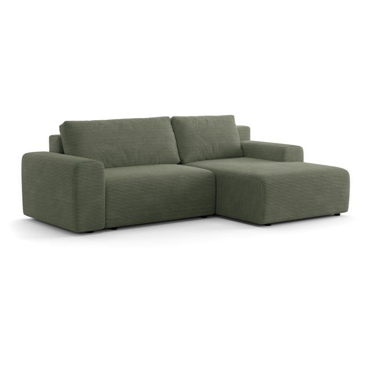 Canapé d'angle convertible réversible - 5 places - BOMBEY - Velours côtelé Vert - 264 x 162 x 85 cm Canapé d'angle convertible réversible - 5 places - BOMBEY - Velours côtelé Vert - 264 x 162 x 85 cm