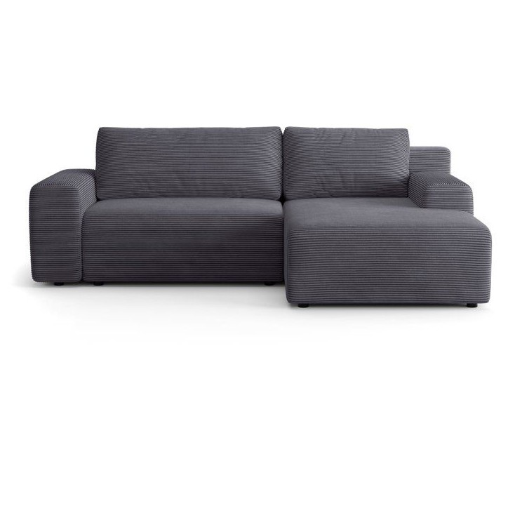 Canapé d'angle convertible réversible - 5 places - BOMBEY - Velours côtelé Gris anthracite - 264 x 162 x 85 cm