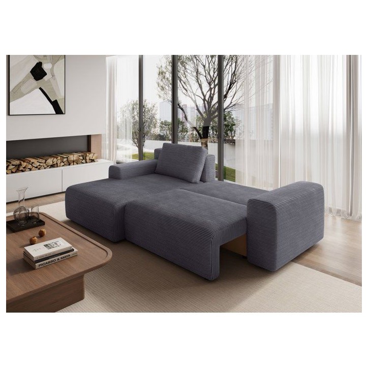 Canapé d'angle convertible réversible - 5 places - BOMBEY - Velours côtelé Gris anthracite - 264 x 162 x 85 cm