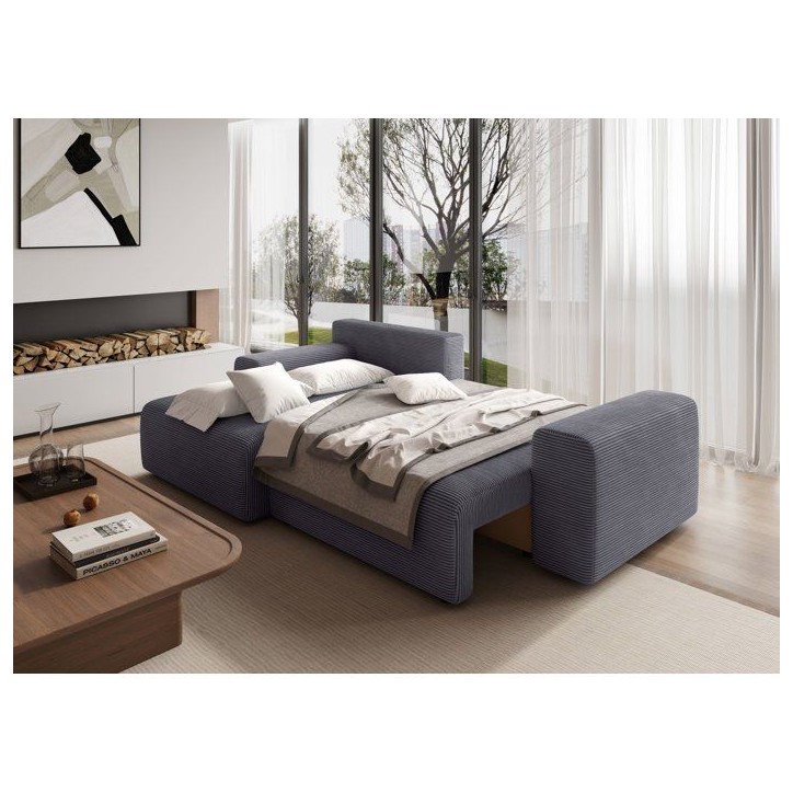 Canapé d'angle convertible réversible - 5 places - BOMBEY - Velours côtelé Gris anthracite - 264 x 162 x 85 cm
