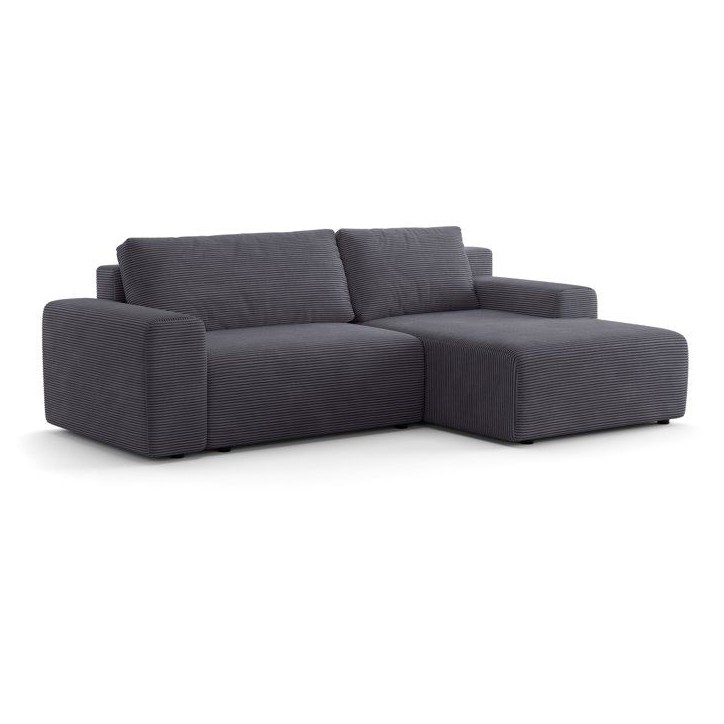 Canapé d'angle convertible réversible - 5 places - BOMBEY - Velours côtelé Gris anthracite - 264 x 162 x 85 cm