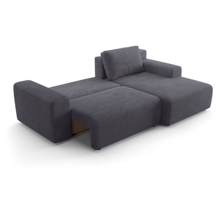 Canapé d'angle convertible réversible - 5 places - BOMBEY - Velours côtelé Gris anthracite - 264 x 162 x 85 cm
