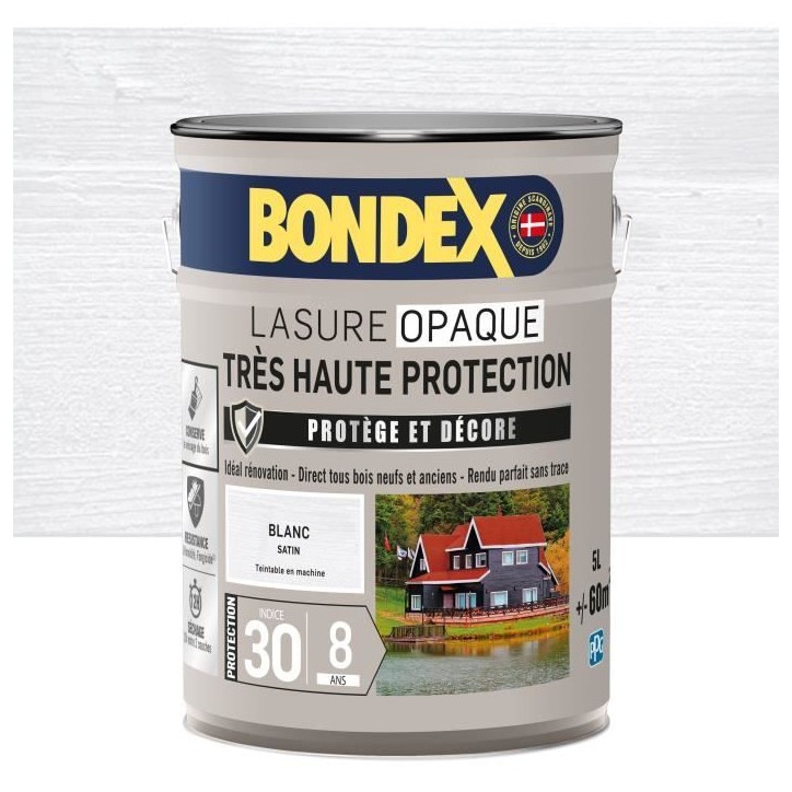 Lasure opaque Tres haute protection - Blanc satin - BONDEX - 5 L