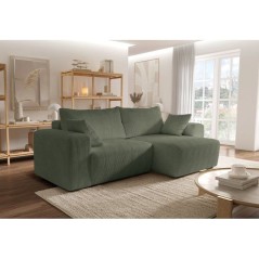 Canapé d'angle convertible - 4 places - BOBO - Velours côtelé Vert - 244 x 138 x 86 cm