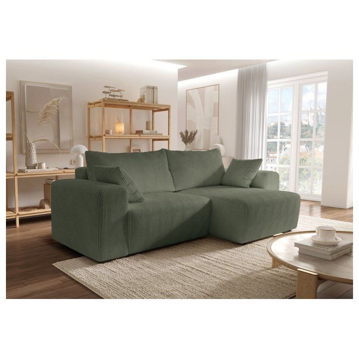 Canapé d'angle convertible - 4 places - BOBO - Velours côtelé Vert - 244 x 138 x 86 cm Canapé d'angle convertible - 4 places - BOBO - Velours côtelé Vert - 244 x 138 x 86 cm