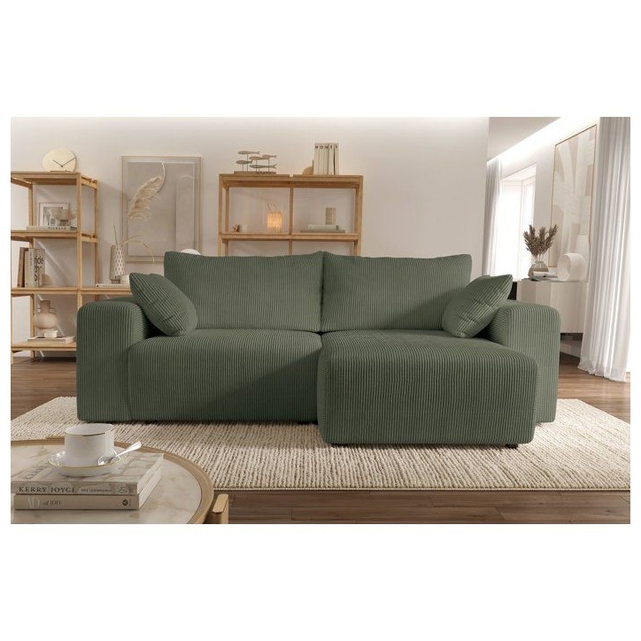 Canapé d'angle convertible - 4 places - BOBO - Velours côtelé Vert - 244 x 138 x 86 cm Canapé d'angle convertible - 4 places - BOBO - Velours côtelé Vert - 244 x 138 x 86 cm
