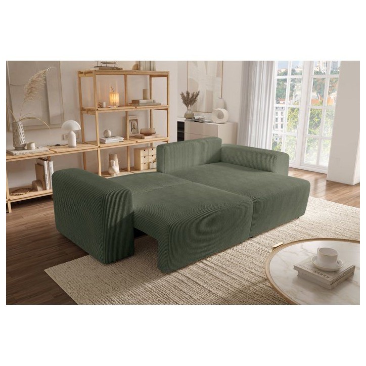 Canapé d'angle convertible - 4 places - BOBO - Velours côtelé Vert - 244 x 138 x 86 cm Canapé d'angle convertible - 4 places - BOBO - Velours côtelé Vert - 244 x 138 x 86 cm