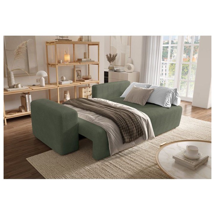 Canapé d'angle convertible - 4 places - BOBO - Velours côtelé Vert - 244 x 138 x 86 cm Canapé d'angle convertible - 4 places - BOBO - Velours côtelé Vert - 244 x 138 x 86 cm