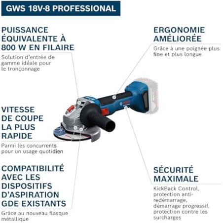 Meuleuse d'angle - Bosch - GWS 18V-8 - 125mm - 18V - Sans fil
